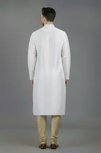 White embroidery dupion silk kurta set