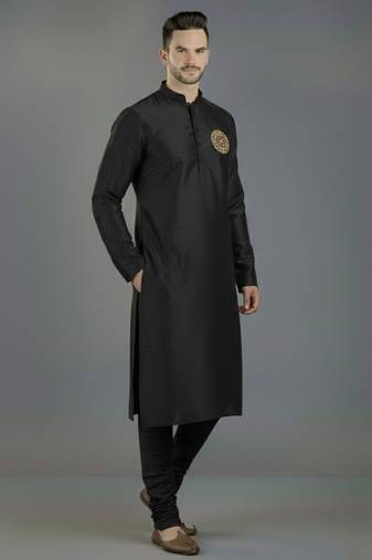 Black embroidery dupion silk kurta set