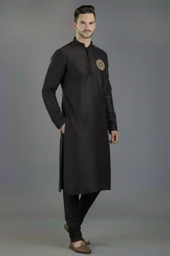 Black embroidery dupion silk kurta set