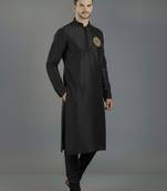 Black embroidery dupion silk kurta set