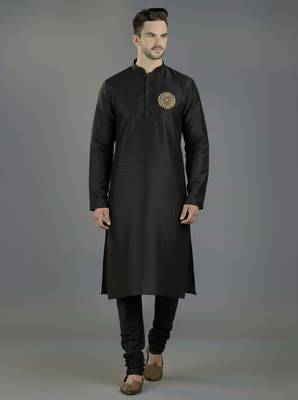 Black embroidery dupion silk kurta set 2