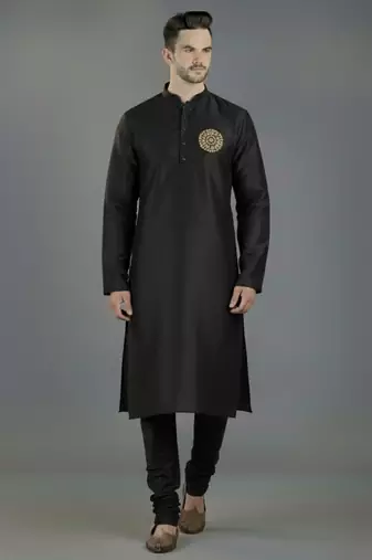 Black embroidery dupion silk kurta set