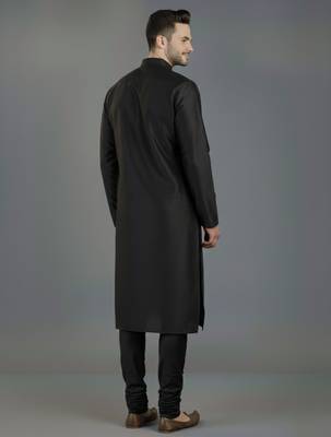 Black embroidery dupion silk kurta set 3