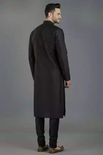 Black embroidery dupion silk kurta set