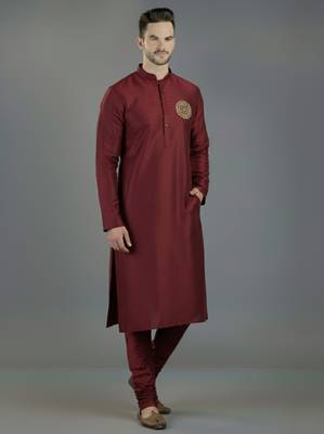 Maroon embroidery dupion silk kurta set 1