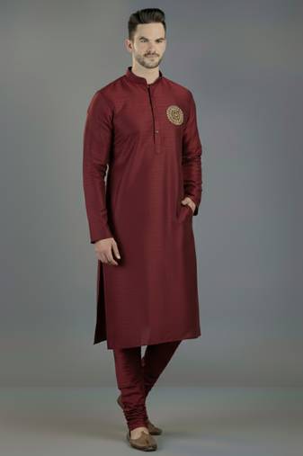 Maroon embroidery dupion silk kurta set