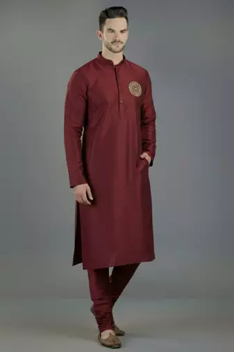 Maroon embroidery dupion silk kurta set