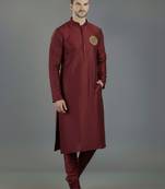 Maroon embroidery dupion silk kurta set