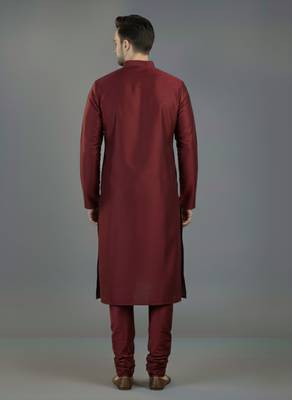 Maroon embroidery dupion silk kurta set 2