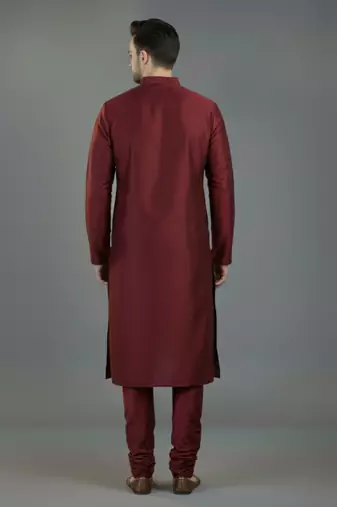 Maroon embroidery dupion silk kurta set