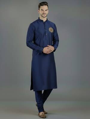 Navy embroidery dupion silk kurta set 1