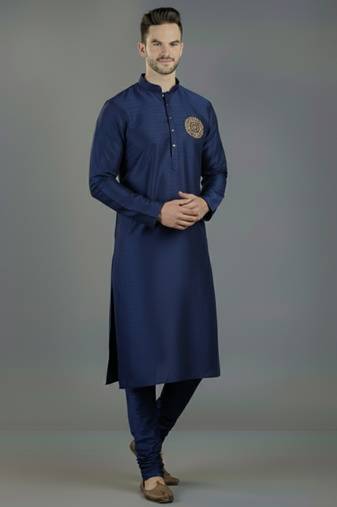 Navy embroidery dupion silk kurta set