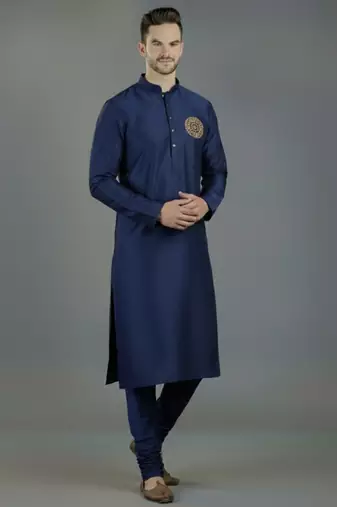 Navy embroidery dupion silk kurta set
