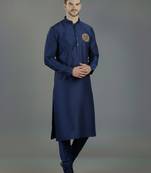 Navy embroidery dupion silk kurta set