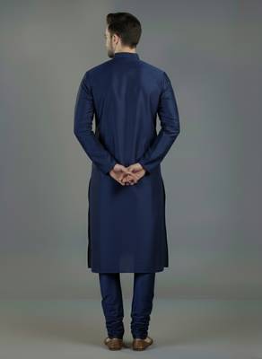 Navy embroidery dupion silk kurta set 2