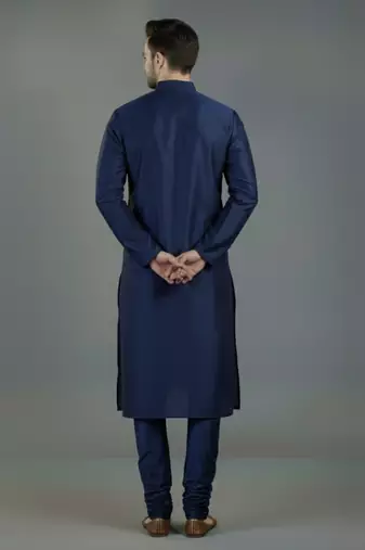 Navy embroidery dupion silk kurta set