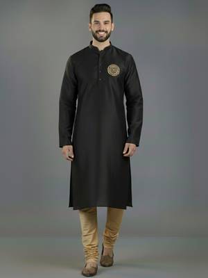 Black embroidery dupion silk kurta set 1
