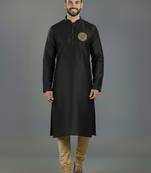 Black embroidery dupion silk kurta set
