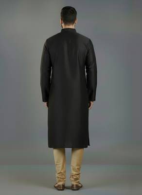 Black embroidery dupion silk kurta set 2