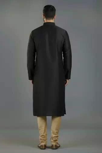 Black embroidery dupion silk kurta set