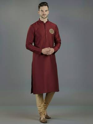 Maroon embroidery dupion silk kurta set 1