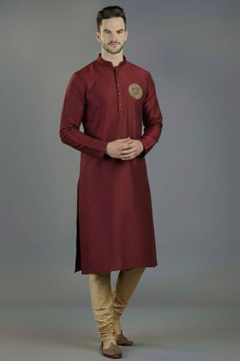 Maroon embroidery dupion silk kurta set