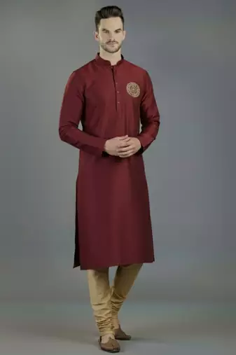 Maroon embroidery dupion silk kurta set