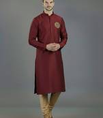 Maroon embroidery dupion silk kurta set