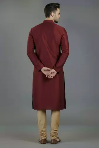 Maroon embroidery dupion silk kurta set