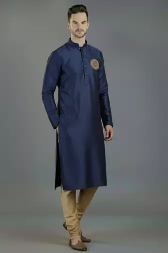 Navy embroidery dupion silk kurta set