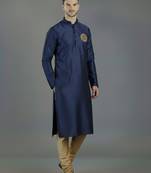Navy embroidery dupion silk kurta set