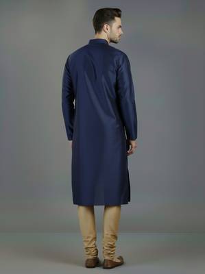 Navy embroidery dupion silk kurta set 2