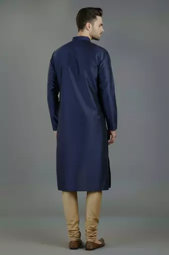 Navy embroidery dupion silk kurta set