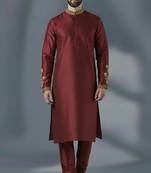 Maroon embroidery dupion silk kurta set