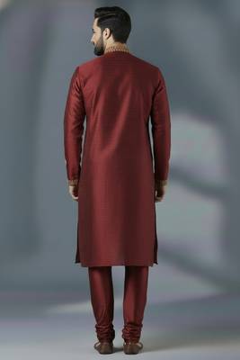 Maroon embroidery dupion silk kurta set 2