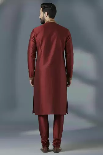 Maroon embroidery dupion silk kurta set
