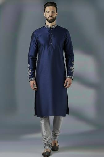 Navy embroidery dupion silk kurta set