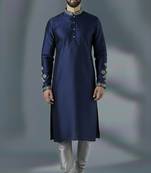 Navy embroidery dupion silk kurta set