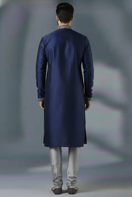 Navy embroidery dupion silk kurta set 2