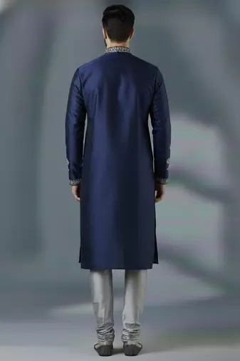 Navy embroidery dupion silk kurta set