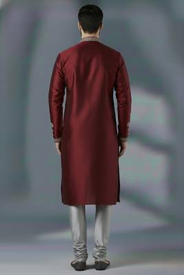 Maroon embroidery dupion silk kurta set 2
