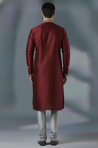 Maroon embroidery dupion silk kurta set
