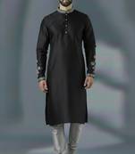 Black embroidery dupion silk kurta set
