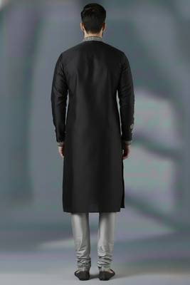Black embroidery dupion silk kurta set 2
