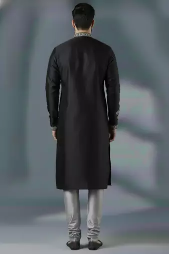 Black embroidery dupion silk kurta set