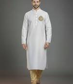 White embroidery dupion silk kurta set