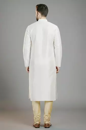 White embroidery dupion silk kurta set