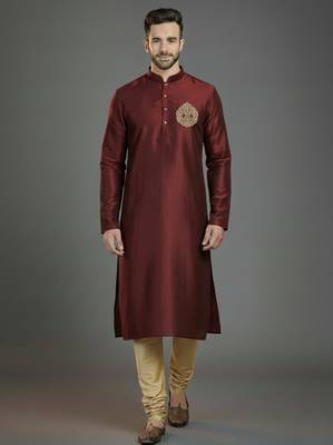 Maroom embroidery dupion silk kurta set 1