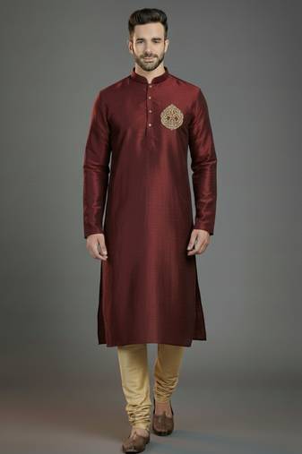 Maroom embroidery dupion silk kurta set