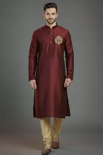 Maroom embroidery dupion silk kurta set